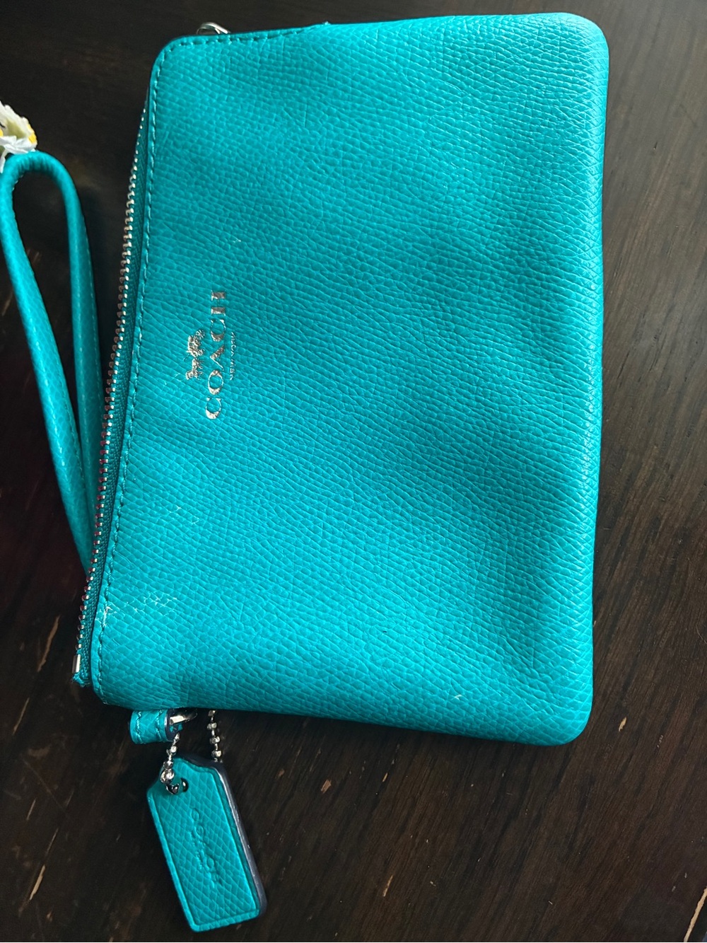 COACH Teal Leather Wristlet Clutch